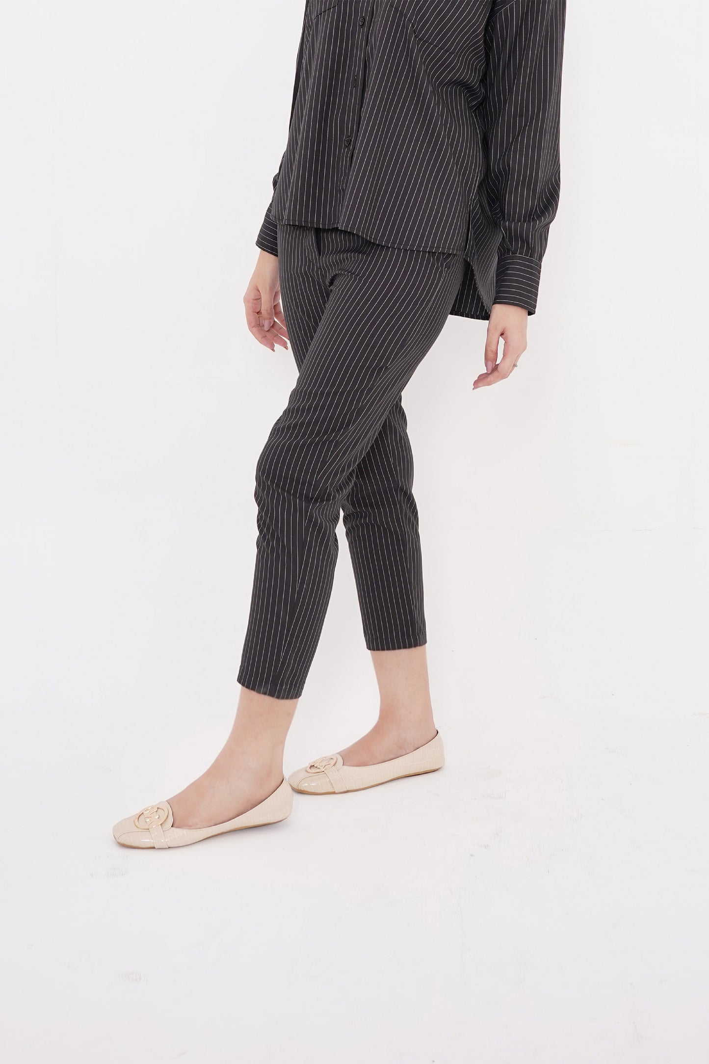 Black Striped Tapered Fit Pants