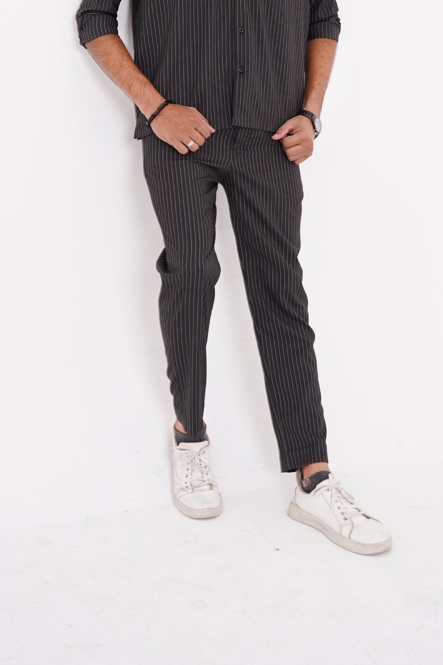 Black Striped Straight-leg Pants