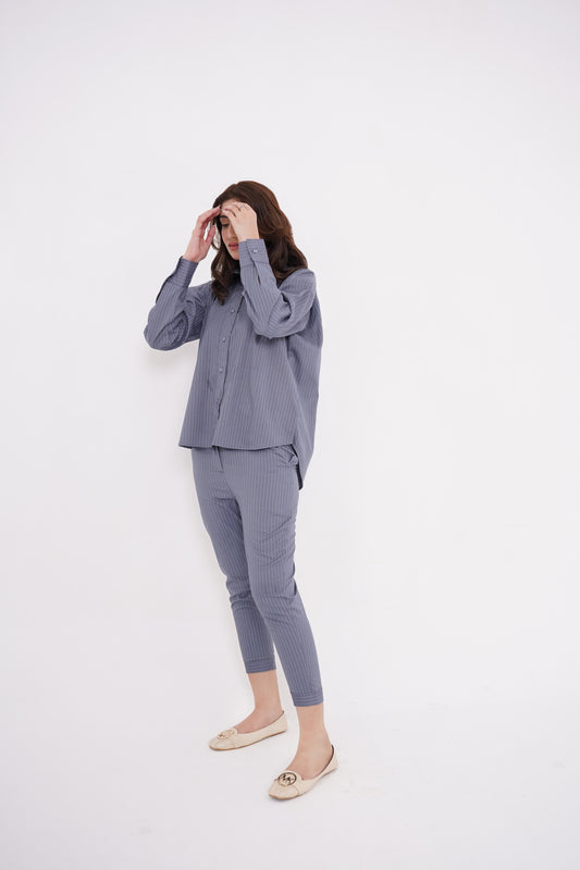 Chalk Blue Striped Button-down Shirt and Pants Set