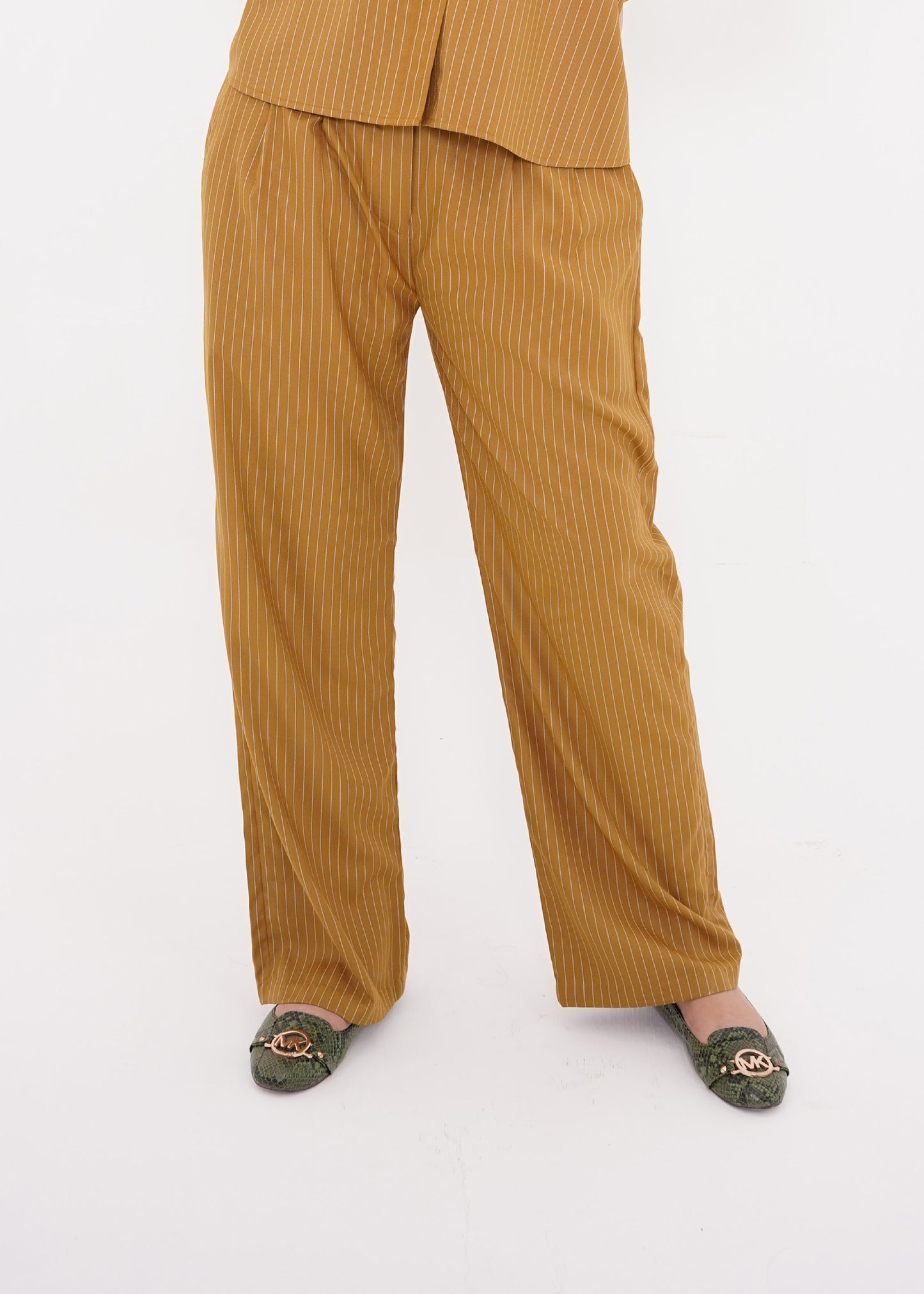 Mustard Striped Full-length Pants