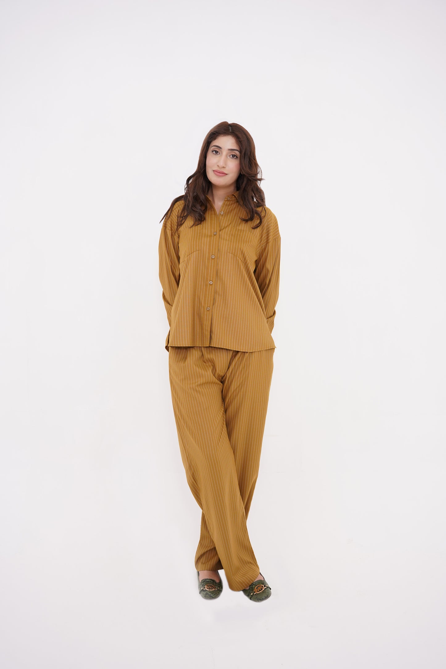 Mustard Striped Full-length Pants