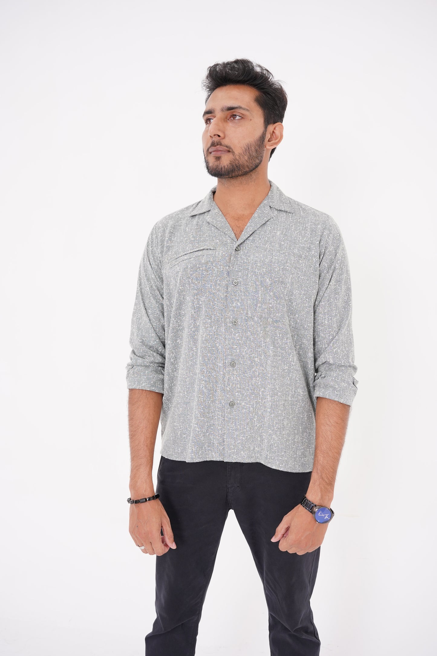 Slate Grey Textured Safari Shirt